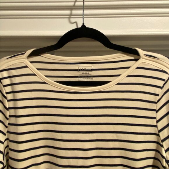 LL BEAN Women's Pima Cotton Tee, Long Sleeve Boatneck, Size M, Deep Navy/Cream - Picture 2 of 4